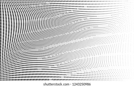 Wavy dotted lines background. Pattern of dots, dotted lines, circles of different scale. Digital Gradient. Pop-art style. Grunge Backdrop. Modern futuristic Abstract panel. Vector illustration