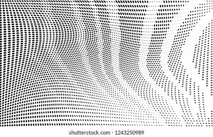 Wavy dotted lines background. Pattern of dots, dotted lines, circles of different scale. Digital Gradient. Pop-art style. Grunge Backdrop. Modern futuristic Abstract panel. Vector illustration