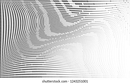 Wavy dotted lines background. Pattern of dots, dotted lines, circles of different scale. Digital Gradient. Pop-art style. Grunge Backdrop. Modern futuristic Abstract panel. Vector illustration