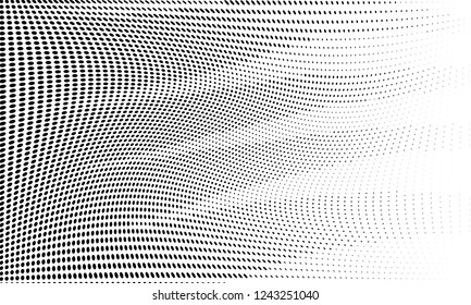 Wavy dotted lines background. Pattern of dots, dotted lines, circles of different scale. Digital Gradient. Pop-art style. Grunge Backdrop. Modern futuristic Abstract panel. Vector illustration
