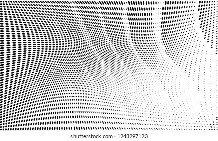 Wavy dotted lines background. Pattern of dots, dotted lines, circles of different scale. Digital Gradient. Pop-art style. Grunge Backdrop. Modern futuristic Abstract panel. Vector illustration