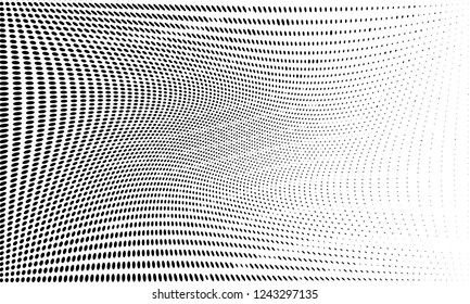 Wavy dotted lines background. Pattern of dots, dotted lines, circles of different scale. Digital Gradient. Pop-art style. Grunge Backdrop. Modern futuristic Abstract panel. Vector illustration