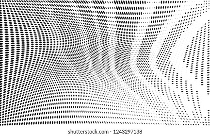 Wavy dotted lines background. Pattern of dots, dotted lines, circles of different scale. Digital Gradient. Pop-art style. Grunge Backdrop. Modern futuristic Abstract panel. Vector illustration