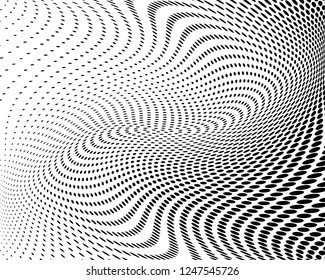 Wavy dotted lines background. Pattern of dots, dotted lines, circles of different scale. Digital Gradient. Pop-art style. Grunge Backdrop. Modern futuristic Abstract panel. Vector illustration