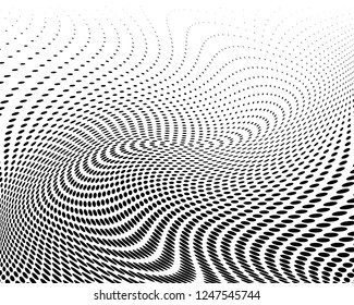 Wavy dotted lines background. Pattern of dots, dotted lines, circles of different scale. Digital Gradient. Pop-art style. Grunge Backdrop. Modern futuristic Abstract panel. Vector illustration