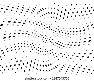 Wavy dotted lines background. Pattern of dots, dotted lines, circles of different scale. Digital Gradient. Pop-art style. Grunge Backdrop. Modern futuristic Abstract panel. Vector illustration