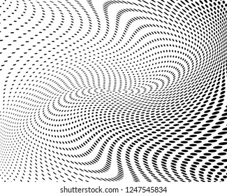 Wavy dotted lines background. Pattern of dots, dotted lines, circles of different scale. Digital Gradient. Pop-art style. Grunge Backdrop. Modern futuristic Abstract panel. Vector illustration