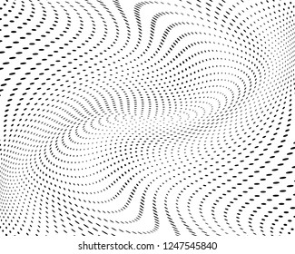 Wavy dotted lines background. Pattern of dots, dotted lines, circles of different scale. Digital Gradient. Pop-art style. Grunge Backdrop. Modern futuristic Abstract panel. Vector illustration