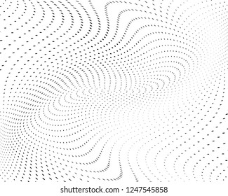 Wavy dotted lines background. Pattern of dots, dotted lines, circles of different scale. Digital Gradient. Pop-art style. Grunge Backdrop. Modern futuristic Abstract panel. Vector illustration