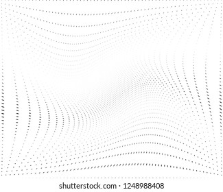 Wavy dotted lines background. Pattern of dots, dotted lines, circles of different scale. Digital Gradient. Pop-art style. Grunge Backdrop. Modern futuristic Abstract panel. Vector illustration