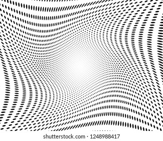 Wavy dotted lines background. Pattern of dots, dotted lines, circles of different scale. Digital Gradient. Pop-art style. Grunge Backdrop. Modern futuristic Abstract panel. Vector illustration