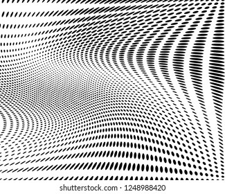 Wavy dotted lines background. Pattern of dots, dotted lines, circles of different scale. Digital Gradient. Pop-art style. Grunge Backdrop. Modern futuristic Abstract panel. Vector illustration