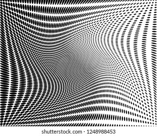 Wavy dotted lines background. Pattern of dots, dotted lines, circles of different scale. Digital Gradient. Pop-art style. Grunge Backdrop. Modern futuristic Abstract panel. Vector illustration