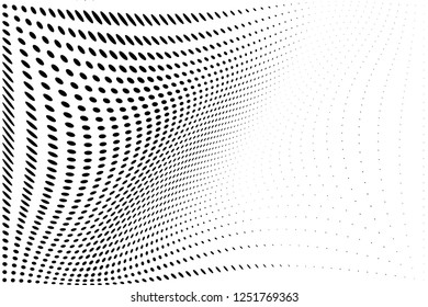 Wavy dotted lines background. Pattern of dots, dotted lines, circles of different scale. Digital Gradient. Pop-art style. Grunge Backdrop. Modern futuristic Abstract panel. Vector illustration