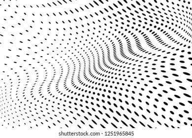 Wavy dotted lines background. Pattern of dots, dotted lines, circles of different scale. Digital panel. Optical art Backdrop. Modern futuristic Abstract background. Vector illustration