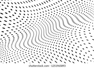 Wavy dotted lines background. Pattern of dots, dotted lines, circles of different scale. Digital panel. Optical art Backdrop. Modern futuristic Abstract background. Vector illustration