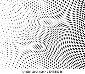 Wavy dotted lines background. Pattern of dots, dotted lines, circles of different scale. Digital Gradient. Pop-art style. Grunge Backdrop. Modern futuristic Abstract panel. Vector illustration