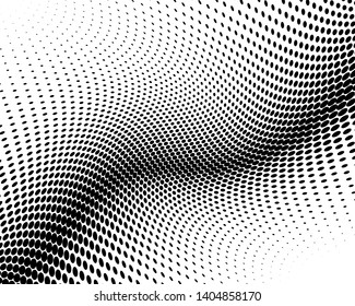 Wavy dotted lines background. Pattern of dots, dotted lines, circles of different scale. Digital Gradient. Pop-art style. Grunge Backdrop. Modern futuristic Abstract panel. Vector illustration