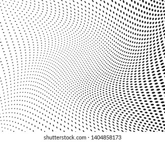 Wavy dotted lines background. Pattern of dots, dotted lines, circles of different scale. Digital Gradient. Pop-art style. Grunge Backdrop. Modern futuristic Abstract panel. Vector illustration