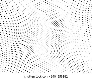 Wavy dotted lines background. Pattern of dots, dotted lines, circles of different scale. Digital Gradient. Pop-art style. Grunge Backdrop. Modern futuristic Abstract panel. Vector illustration