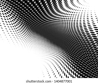 Wavy dotted lines background. Pattern of dots, dotted lines, circles of different scale. Digital Gradient. Optical illusion. Pop art style. Modern futuristic Abstract panel. Vector illustration