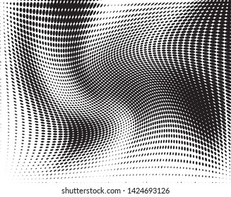 Wavy dotted lines background. Pattern of dots, dotted lines, circles of different scale. Digital Gradient. Pop-art style. Grunge Backdrop. Modern futuristic Abstract panel. Vector illustration