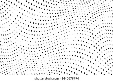 Wavy dotted lines background. Pattern of dots, dotted lines, circles of different scale. Digital Gradient. Pop-art style. Grunge Backdrop. Modern futuristic Abstract panel. Vector illustration