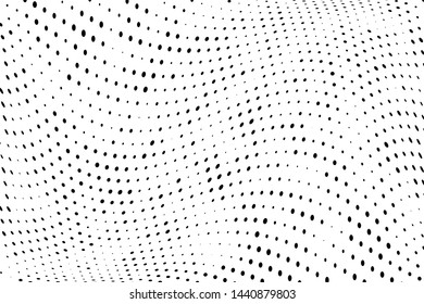 Wavy dotted lines background. Pattern of dots, dotted lines, circles of different scale. Digital Gradient. Pop-art style. Grunge Backdrop. Modern futuristic Abstract panel. Vector illustration