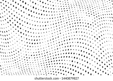 Wavy dotted lines background. Pattern of dots, dotted lines, circles of different scale. Digital Gradient. Pop-art style. Grunge Backdrop. Modern futuristic Abstract panel. Vector illustration