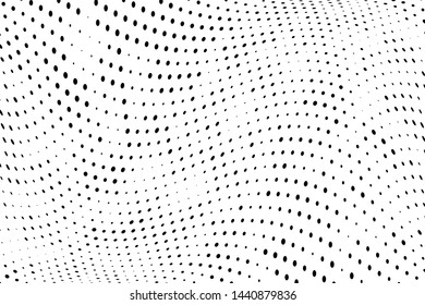 Wavy dotted lines background. Pattern of dots, dotted lines, circles of different scale. Digital Gradient. Pop-art style. Grunge Backdrop. Modern futuristic Abstract panel. Vector illustration
