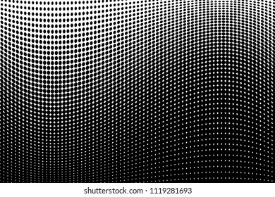 Wavy dotted lines. Halftone background. Futuristic panel. The backdrop to create a modern backgrounds, posters, banners in the style of pop art. Vector illustration  