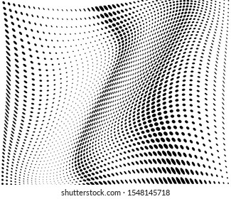 Wavy dotted lines. Monochrome background. Futuristic pattern. White background. Polka dot halftone pattern. Textile print design. Textile ornament. Gradient retro line pattern design. Surface texture.