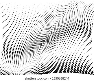 Wavy dotted lines. Monochrome background. Futuristic pattern. White background. Polka dot halftone pattern. Textile print design. Textile ornament. Gradient retro line pattern design. Surface texture.