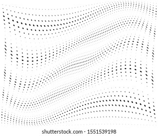 Wavy dotted lines. Monochrome background. Futuristic pattern. White background. Polka dot halftone pattern. Textile print design. Textile ornament. Gradient retro line pattern design. Surface texture.