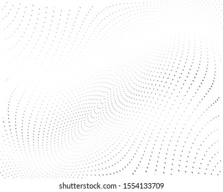 Wavy dotted lines. Monochrome background. Futuristic pattern. White background. Polka dot halftone pattern. Textile print design. Textile ornament. Gradient retro line pattern design. Surface texture.