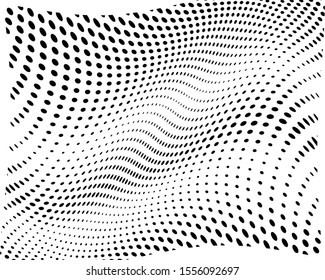 Wavy dotted lines. Monochrome background. Futuristic pattern. White background. Polka dot halftone pattern. Textile print design. Textile ornament. Gradient retro line pattern design. Surface texture.