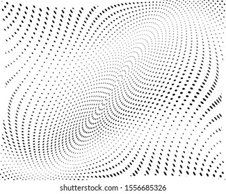 Wavy dotted lines. Monochrome background. Futuristic pattern. White background. Polka dot halftone pattern. Textile print design. Textile ornament. Gradient retro line pattern design. Surface texture.