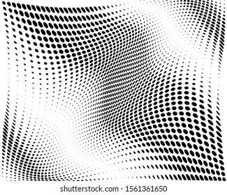 Wavy dotted lines. Monochrome background. Futuristic pattern. White background. Polka dot halftone pattern. Textile print design. Textile ornament. Gradient retro line pattern design. Surface texture.