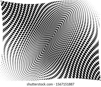 Wavy dotted lines. Monochrome background. Futuristic pattern. White background. Polka dot halftone pattern. Textile print design. Textile ornament. Gradient retro line pattern design. Surface texture.