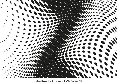 Wavy dotted lines pattern. Background of dots, dotted lines, circles of different scale. Digital Gradient. Pop-art style. Grunge Backdrop. Modern futuristic Abstract panel. Vector illustration