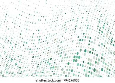 Wavy dotted pattern with circles, dots, point small and large scale. Design element for web banners, posters, cards, wallpapers, sites, panels. Pale green color. Vector illustration