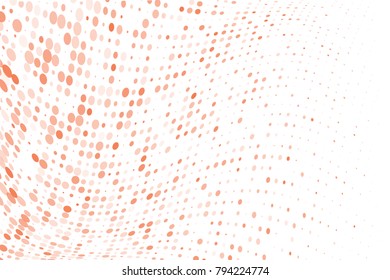 Wavy dotted pattern with circles, dots, point small and large scale. Design element for web banners, posters, cards, wallpapers, sites, panels. Orange color. Vector illustration