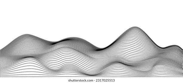 Wavy dotted stripes background. Curve dashed lines pattern. Abstract black contour texture. Landscape terrain concept. Vector wallpaper.