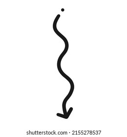Wavy down arrow isolated on a white background. Vector illustration.