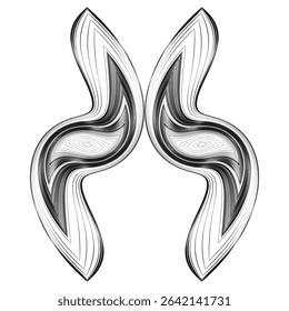 Wavy droplet shape. Mirror line pattern. Vector form element. Abstract curved design.