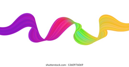 Wavy dynamic colorful flow. Ribbon in form liquid paint. Abstract line art violet-red and yellow-green for your design.