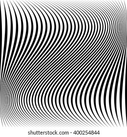 Wavy dynamic irregular lines pattern. Stripes with waving distortion. Minimal lined texture, background. 