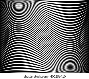 Wavy dynamic irregular lines pattern. Stripes with waving distortion. Minimal lined texture, background