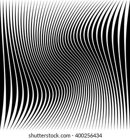 Wavy dynamic irregular lines pattern. Stripes with waving distortion. Minimal lined texture, background