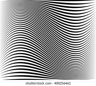 Wavy dynamic irregular lines pattern. Stripes with waving distortion. Minimal lined texture, background